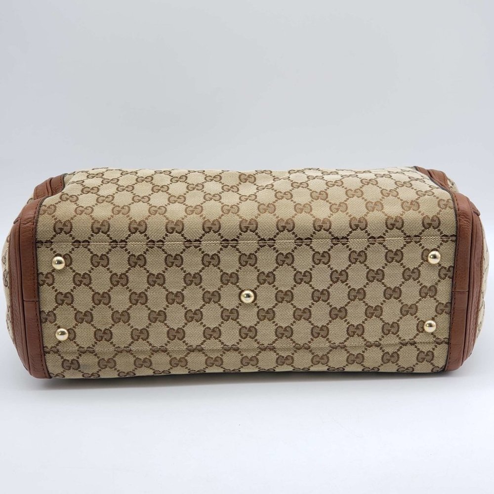 100% Authentic Gucci Leather Canvas Brown Tote Bag - Picture 10 of 16